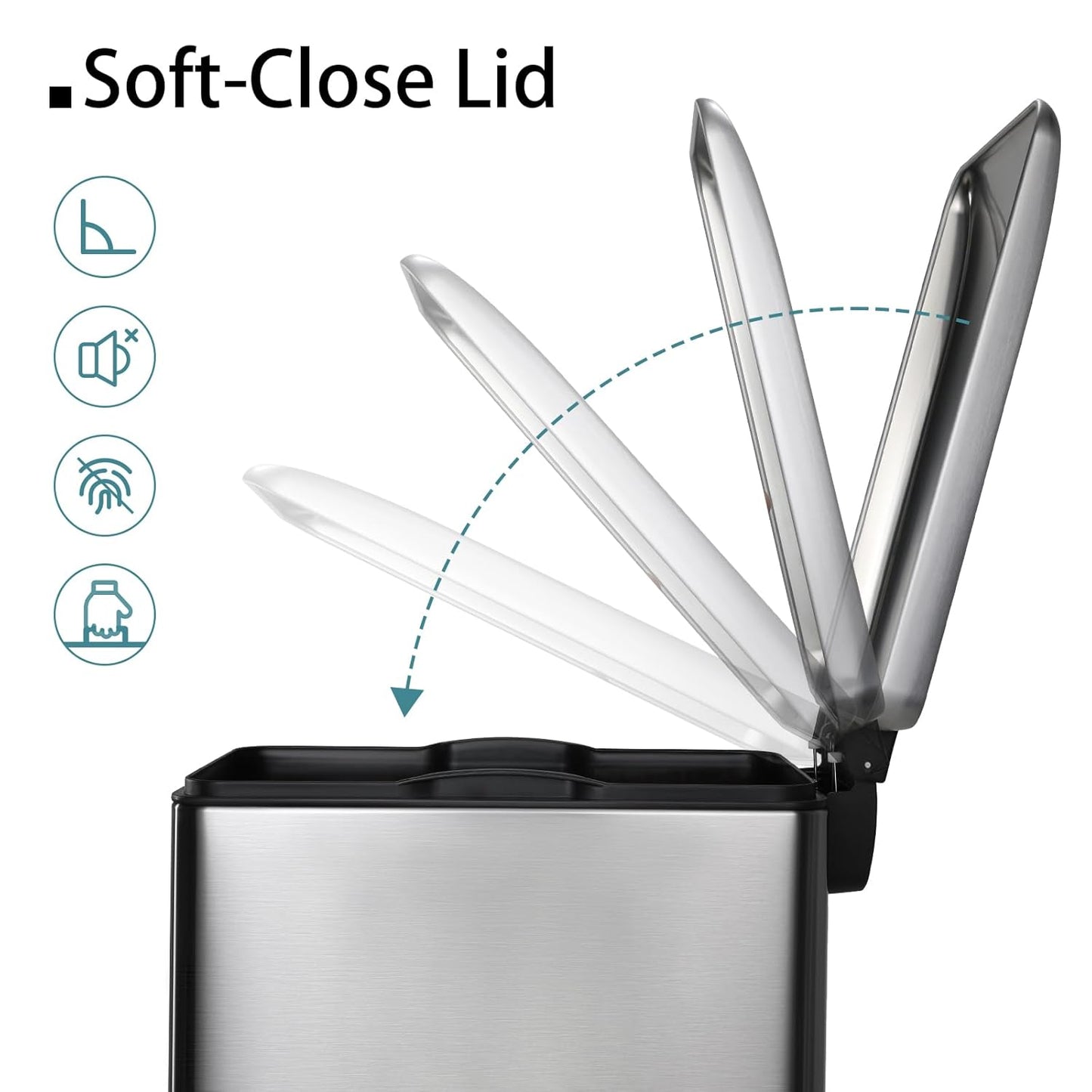 Arlopu 13.2 Gal Slim Kitchen Trash Can with Lid, 50L Stainless Steel Garbage Can, Large Kitchen Rubbish Can, Step Trash Bin w/Foot Pedal and Inner Bucket, Bathroom Trash Can Airtight,Silver