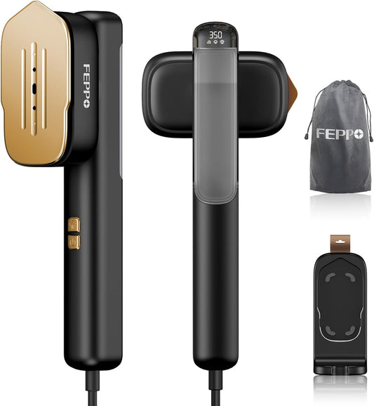 FEPPO Travel Steamer for Clothes, 110-240V Dual Voltage Portable Steamer & Iron 2 in 1, Fast Heat Up, 1100W Powerful Garment Steamer, Large Ceramic Heat Panel for Home & Global & Europe Traveling