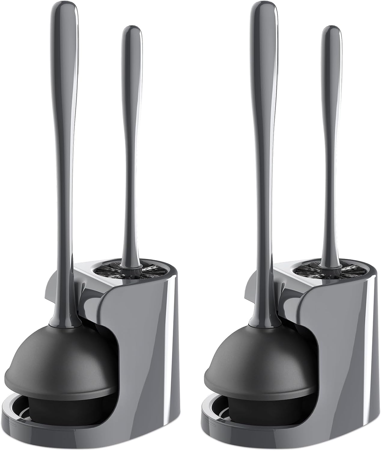MR.SIGA Toilet Plunger and Bowl Brush Combo for Bathroom Cleaning, Gray, 2 Sets