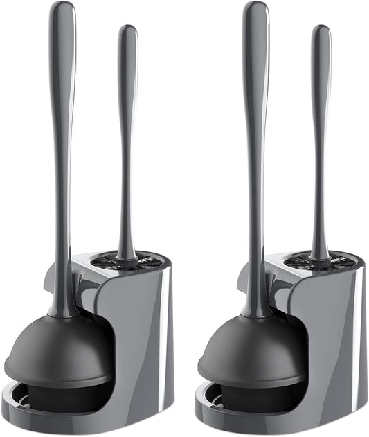 MR.SIGA Toilet Plunger and Bowl Brush Combo for Bathroom Cleaning, Gray, 2 Sets