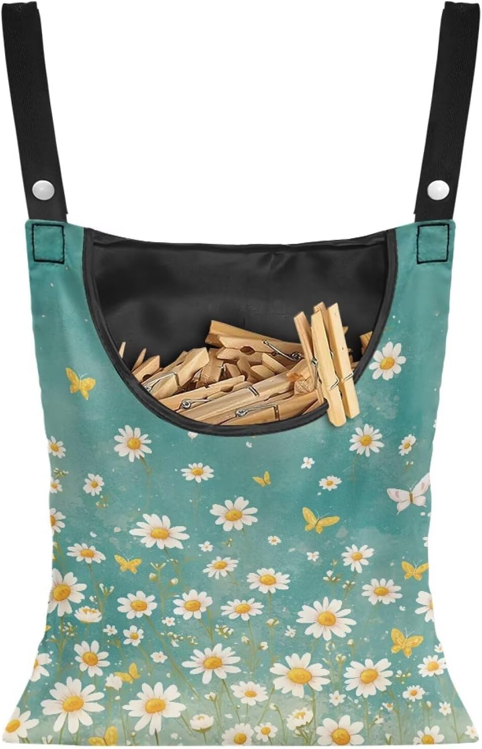 Clothespin Bag for Clothes Pin Holder for Outside and Clothes Line Pins, Clothes Pin Hanging Bag Fits Outdoor Laundry Clothesline - Daisy Pattern