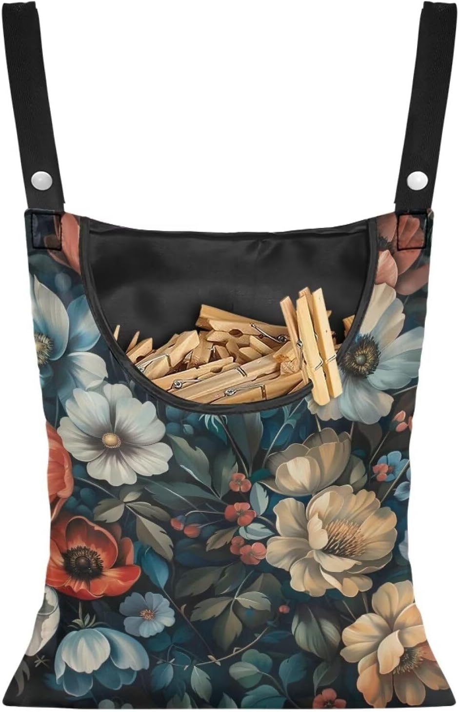 Art Flowers Clothes Pin Bags Clothespin Bag Holder Clothespin Holder 14.5 x 12 Inch Clothespin Bag for Clothesline Outdoor Outside Laundry Room Lightweight Clothespin Bag for Easy Hang, CZB94