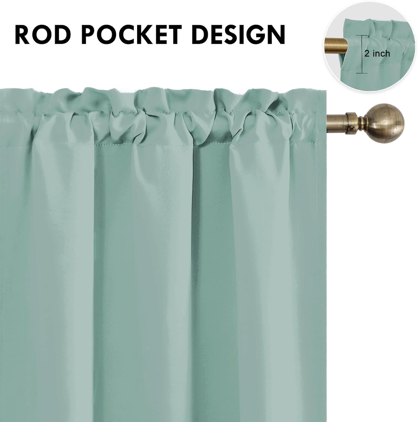 DWCN Blackout Curtains for Living Room Thermal Insulated, Energy Saving & Noise Reducing Bedroom Curtains, Sage Green, W 42x L 54 Inch, Set of 2 Rod Pocket Curtain Panels