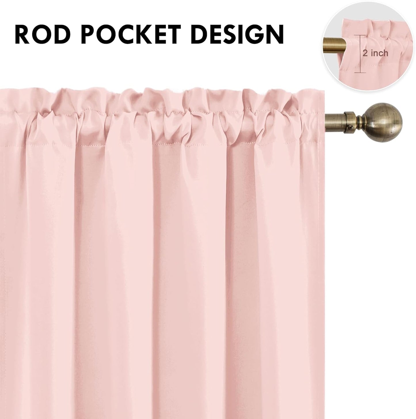 DWCN Blackout Curtains – Thermal Insulated, Energy Saving & Noise Reducing Bedroom and Living Room Curtains, Blush Pink, W 42x L 45 Inch, Set of 2 Rod Pocket Curtain Panels