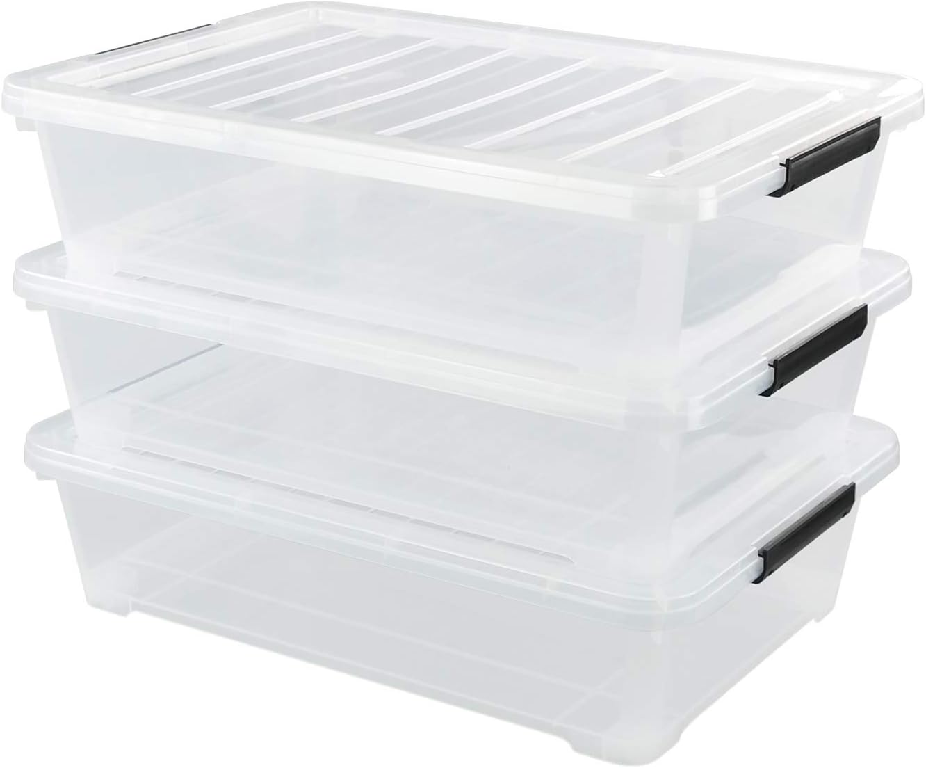 3-Pack Plastic Under bed Storage Box, Clear Latch Bin with Lid, 40 Quart
