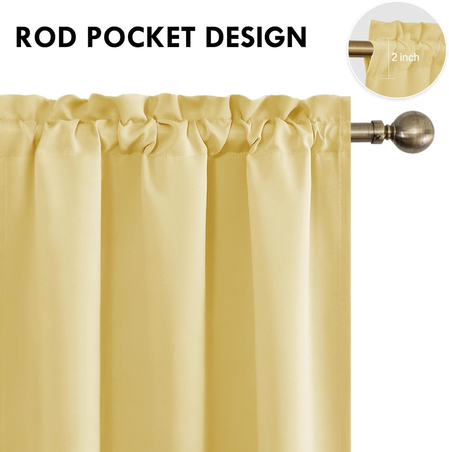 DWCN Blackout Curtains for Bedroom – Rod Pocket Thermal Insulated Noise Reducing Noise Reducing Drapes for Living Room, W 42 x L 45 Inch, 2 Panels, Light Yellow