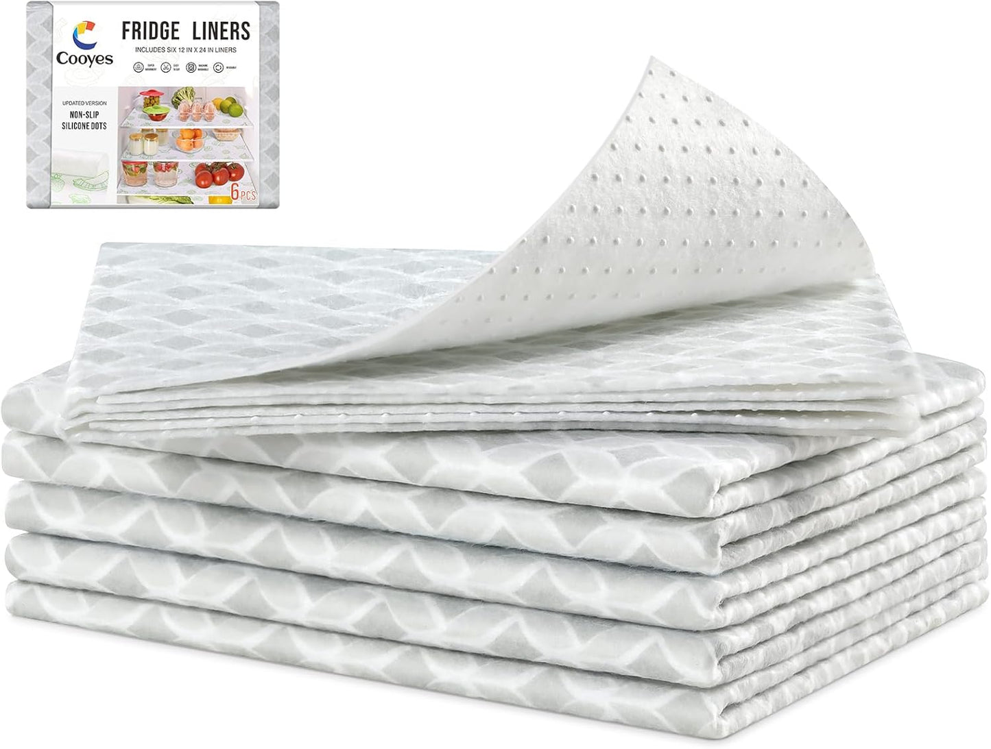 Cooyes French Door Refrigerator Liners 17.7" x 36", Absorbent Strong Grip Fridge Mats Machine Washable, Non-Adhesive Refrigerator Shelf Liner for Fridge Bins & Kitchen Cabinets