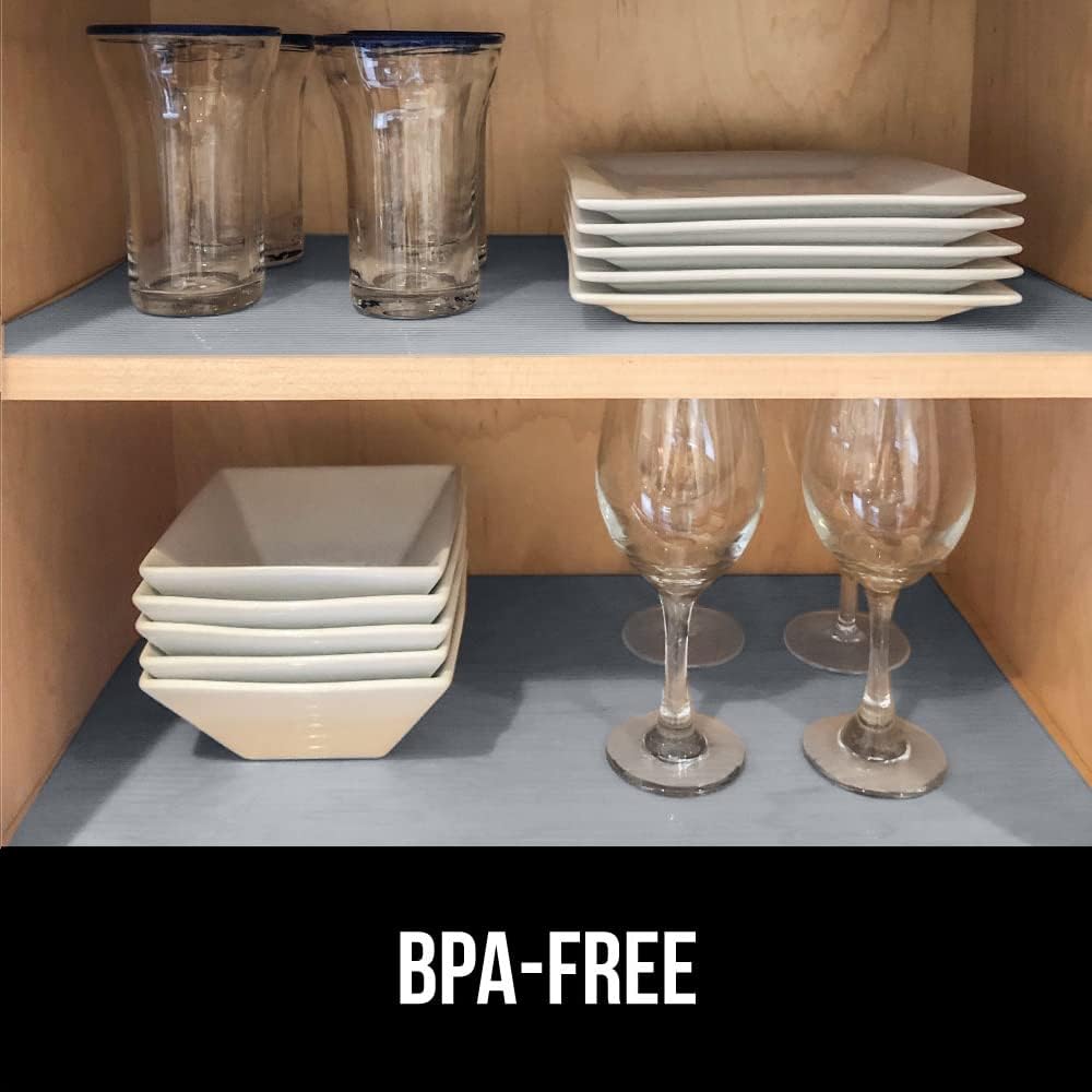 GORILLA GRIP DuraGuard Shelf Liner, 17.5x20 Non-Adhesive Cabinet Liners for Kitchen Drawers, Shelves, Refrigerator, Pantry Storage, Bathroom Closet, Durable Waterproof BPA Free Ribbed Plastic, Gray