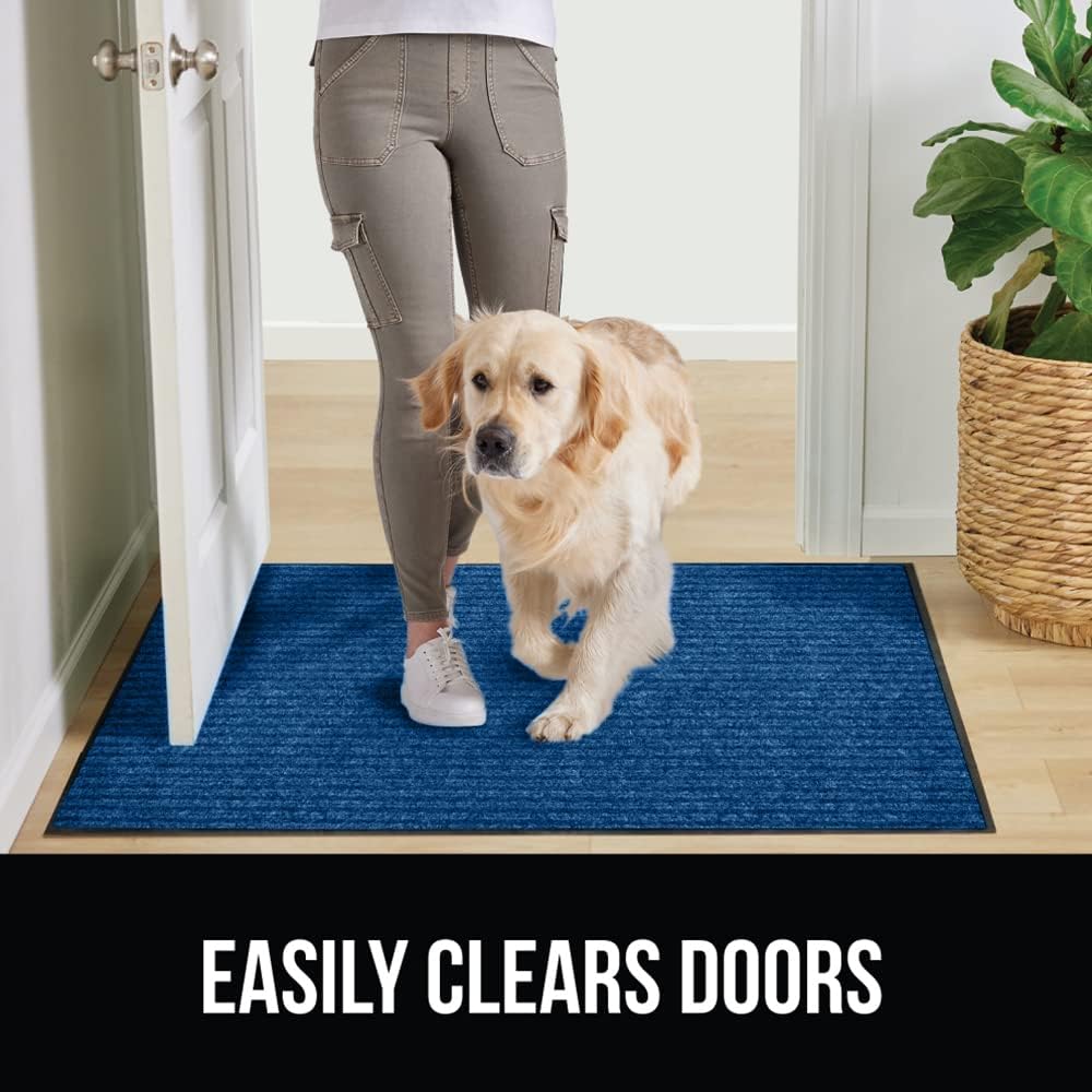 GORILLA GRIP Traffic Guard Door Mat, 59x24, Heavy Duty Welcome Mats, Commercial Office Space Doormat, Waterproof, Fade Resistant, Strong Rubber Backing, Low Profile, Shoe and Boot Scraper, Blue