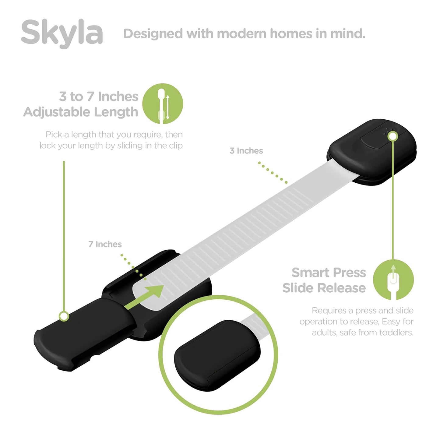 Baby Proofing Child Safety Locks (2 Pack) by Skyla Homes - The Safest, Quickest and Easiest 3M Adhesive Cabinet Latches, No Screws & Magnets, Multi-Purpose for Furniture, Kitchen, Ovens, Toilet Seats