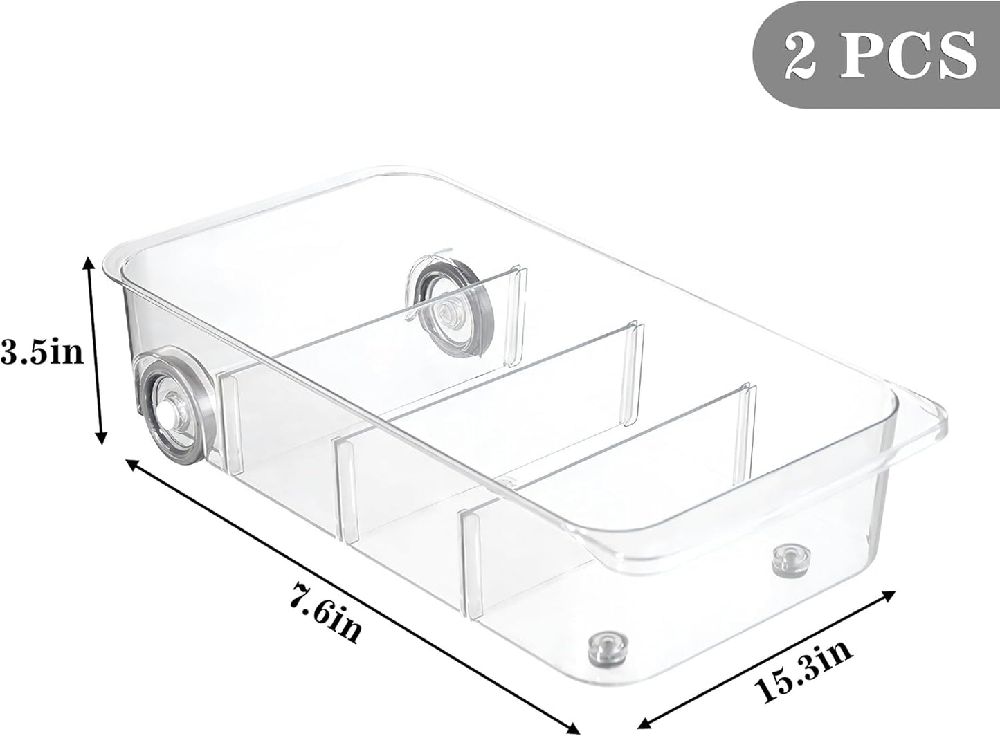 MineSign 2Pack Roll Out Fridge Caddy Bins Pull Out Drawer with Wheels Refrigerator Organizer Bins with Handles Divided Fruit Caddy for Fridge Pantry Cabinet Storage Cans Drinks