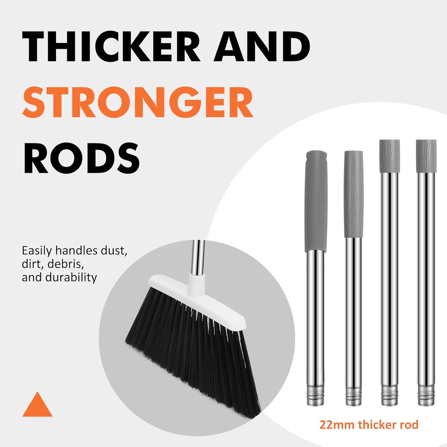 NACENA Heavy Duty Broom, 55 Inch Long Handle Outdoor Large Angle Brooms, Commercial Broom for Sweeping Indoor, for Home Garage Kitchen Office Courtyard Lobby Patio Lawn Concrete, 4 Pack (Grey&White)