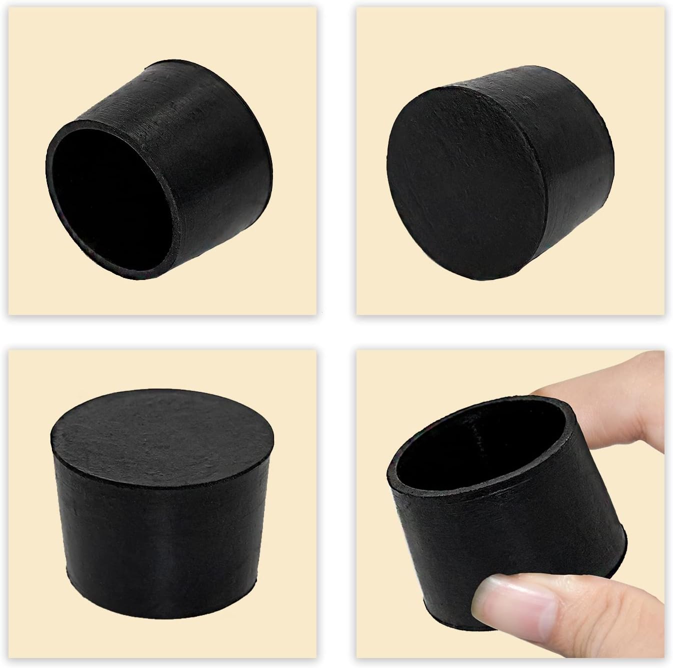 Flyshop Furniture Table Covers Non-Slip Heavy Duty Rubber Leg Tips Chair Leg Caps Floor Protectors Round Black 4PCS Size 38mm, 1-1/2"
