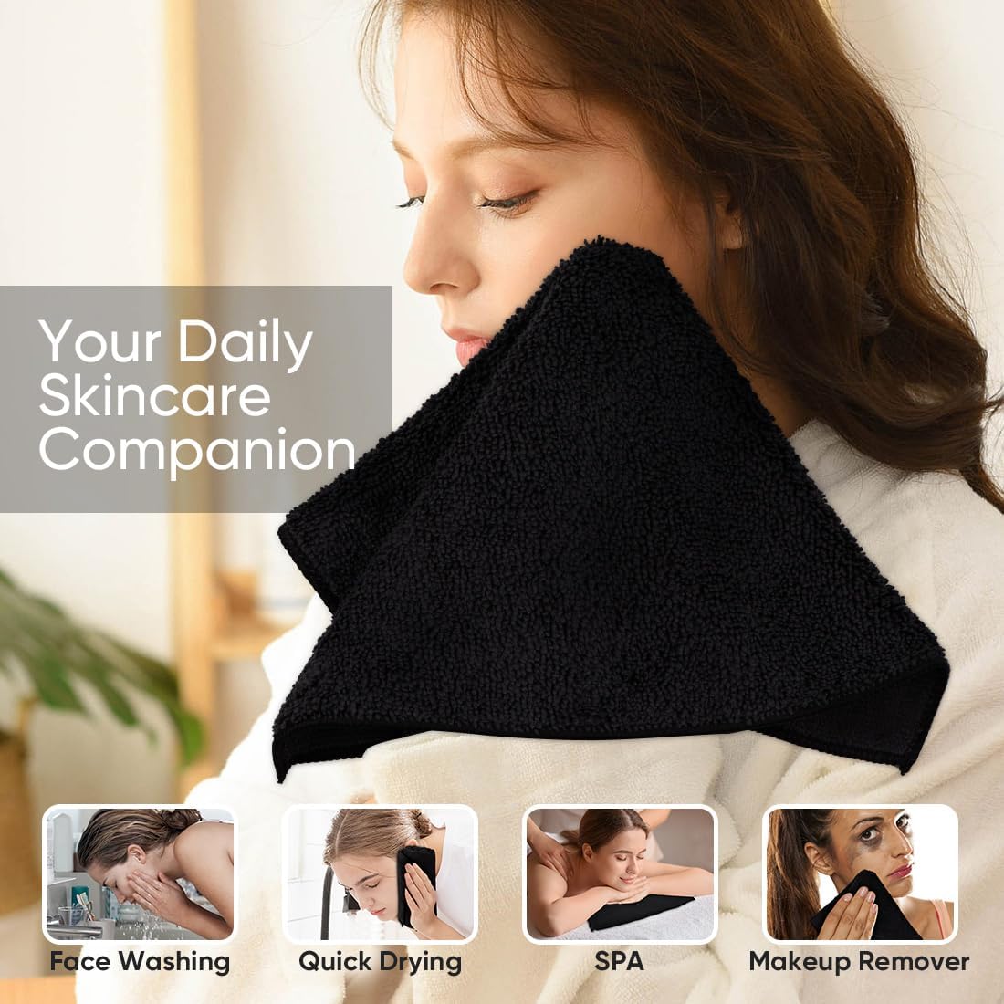 HOMEXCEL Black Washcloths 24 Pack, Highly Absorbent and Soft Microfiber Face Towel, Makeup Remover Towels, Multi-Purpose Wash Cloths for Bathroom, Hotel, Spa, Gym, and Kitchen, 12x12 Inch