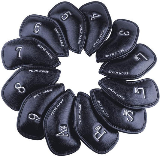 CRAFTSMAN GOLF 12pcs or 1pc Thick Synthetic Leather Golf Iron Head Covers Set Headcover Fit All Brands Callaway Ping Taylormade Cobra Etc. Also Custom Name