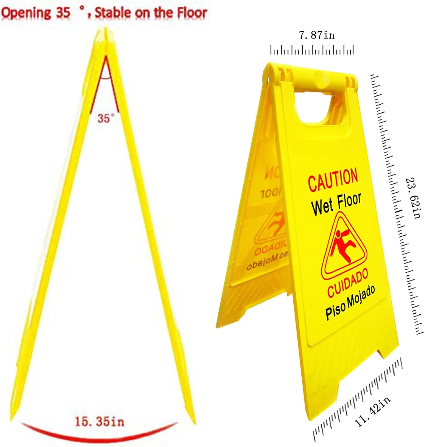 Displayforever 6 Packs Caution Wet Floor Signs for Restaurant, Restroom, Office | 2-Sided Safety Bright Yellow Bilingual Sign | Cuadado Piso Mojado| Avoid Fall & Slip Accident