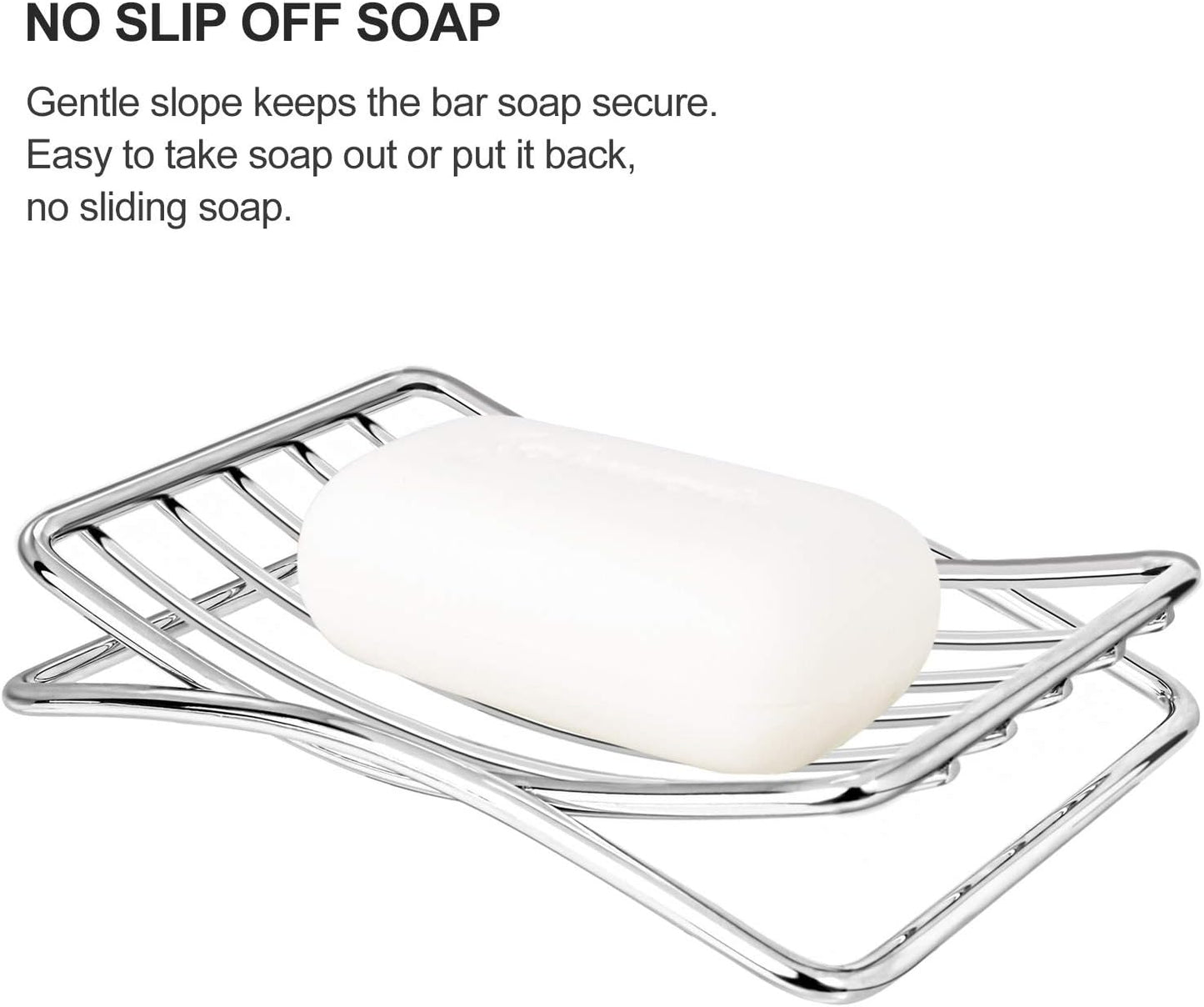 Soap Dish Stainless Steel Bar Soap Holder for Shower Bathroom, Self-draining Soap Dishes Sponge Holder for Kitchen Sink, Easy Cleaning Quick Dry(Soap Saver Not Included)
