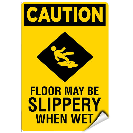 Caution Floor May Be Slippery When Wet Hazard Sign Label Decal Sticker 5 inches x 7 inches