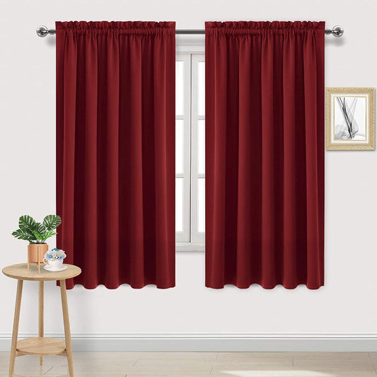 DWCN Blackout Curtains for Living Room Thermal Insulated, Energy Saving & Noise Reducing Bedroom Curtains, Amaranth Red, W 70x L 63 Inch, Set of 2 Rod Pocket Curtain Panels