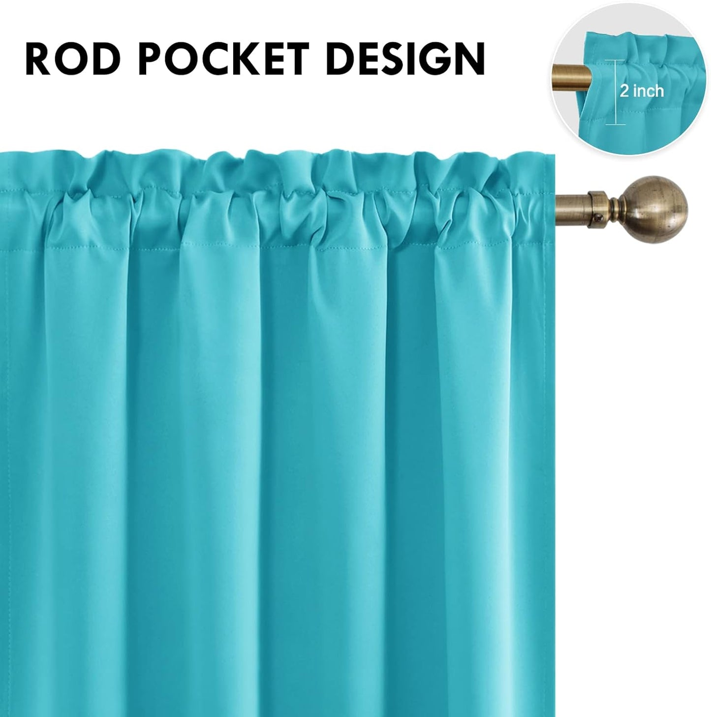 DWCN Blackout Curtains Room Darkening Thermal Insulated Bedroom Curtains Window Curtain Panels, 52 x 84 inches Long, Set of 2 Turquoise Rod Pocket Drapes