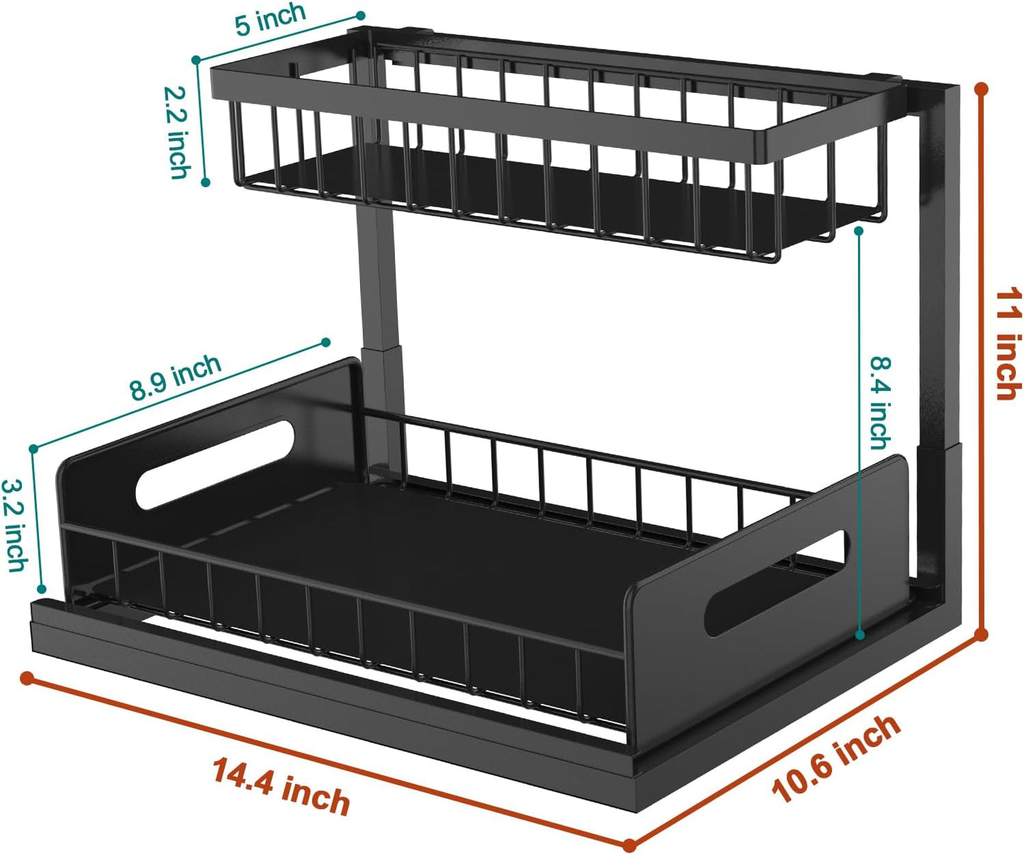 bukfen Under Sink Organizer, Pull Out Cabinet Organizer 2-Tier Slide Out Sliding Shelf Under Cabinet Storage Multi-Use for Under Kitchen Bathroom Sink Organizers and Storage