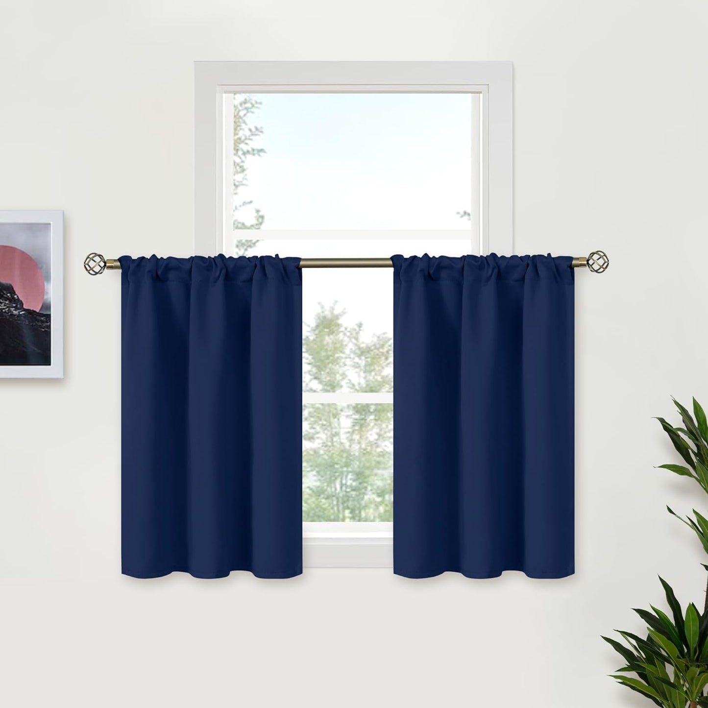 BGment Navy Blue Cafe Curtains for Small Window 24 Inch Length - Half Window Drapes with Rod Pocket for Blackout Blinds Privacy for Kitchen Bathroom, 2 Panels, 29 x 24 Inch