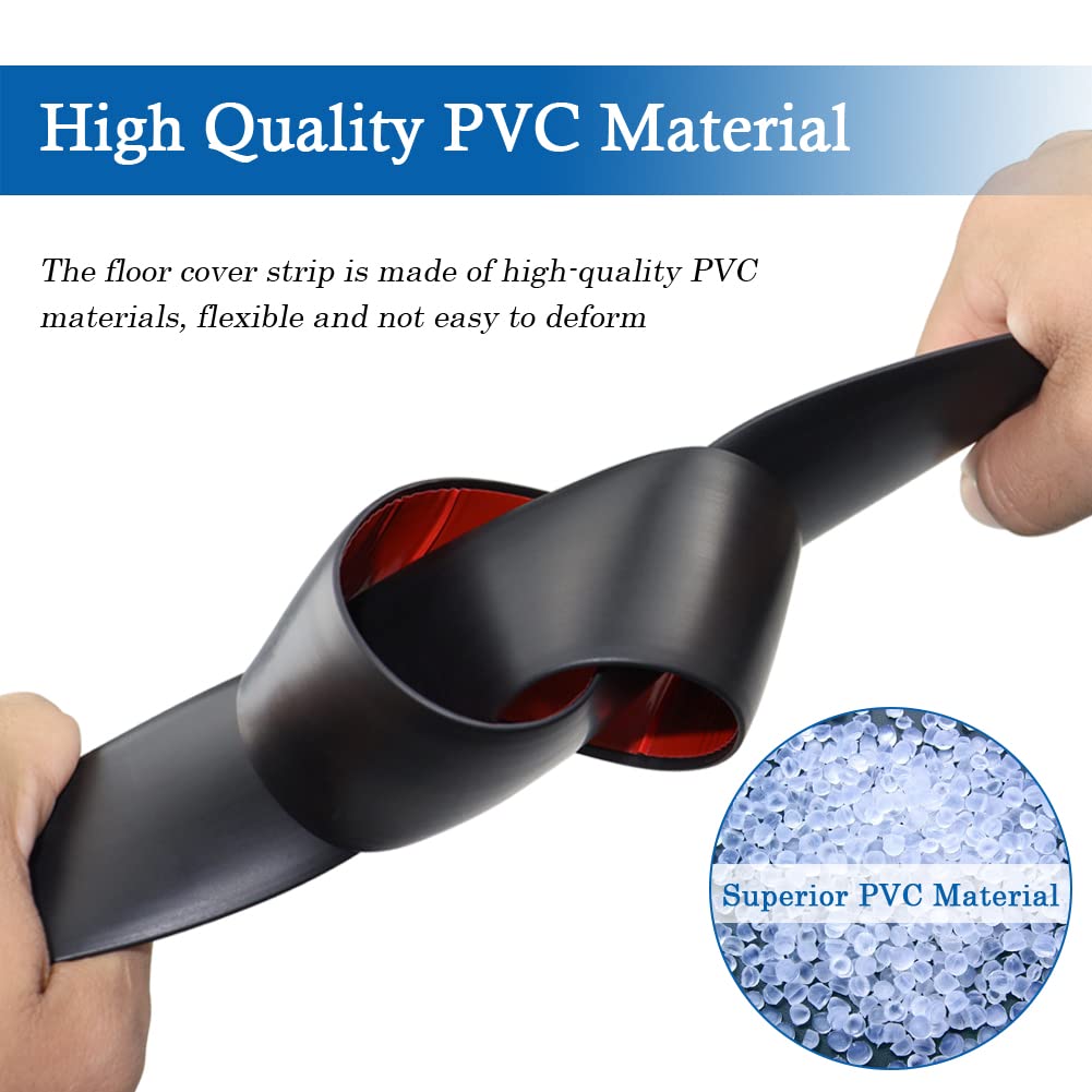 Floor Transition Strip Self Adhesive Floor Cover Strips Laminate 3" Wide Vinyl Flat Divider Transitions (7.5cm, 3.3Ft, Black)