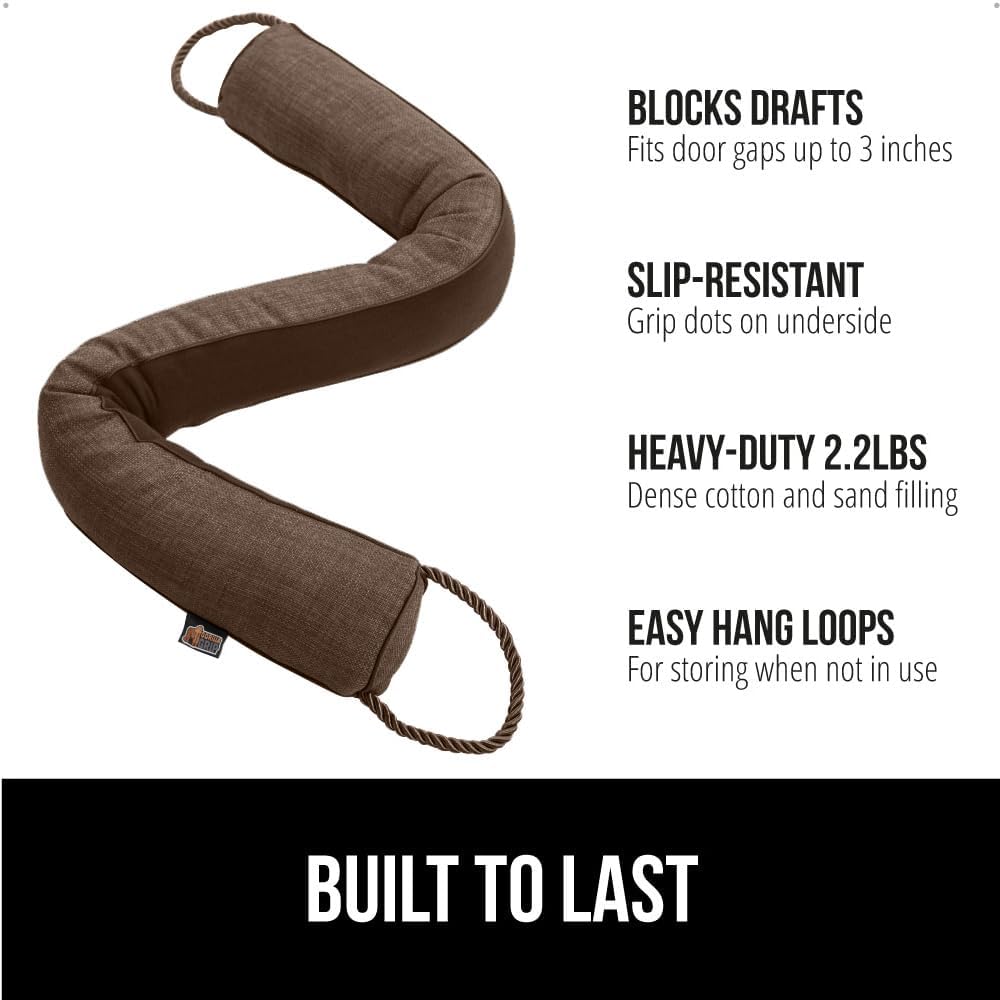 GORILLA GRIP Door Draft Stopper for Bottom of Doors, Weather Stripping Seal Blocks Hot Air, Noise, Bugs, Keeps Cold AC in, Sound Proofing Easy Install Gap Filler, Home Essentials, 32 Inch, Brown