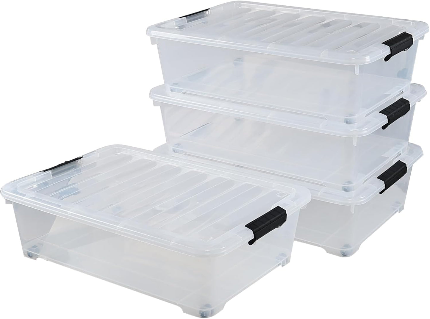 4-Pack 25 Quart Under Bed Plastic Storage Bins, Clear Under Bed Storage Box Container with Wheels