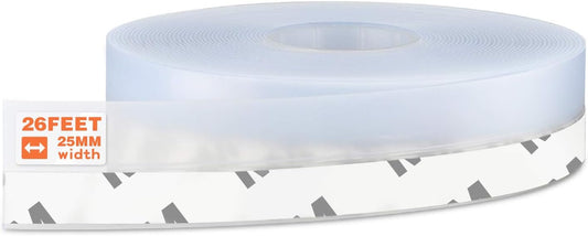 26 Feet Silicone Seal Strip, Door Weather Stripping Window Sealing Tape for Draft Stopper Adhesive Doors Windows and Shower Glass Gaps (Transparent, 25MM)