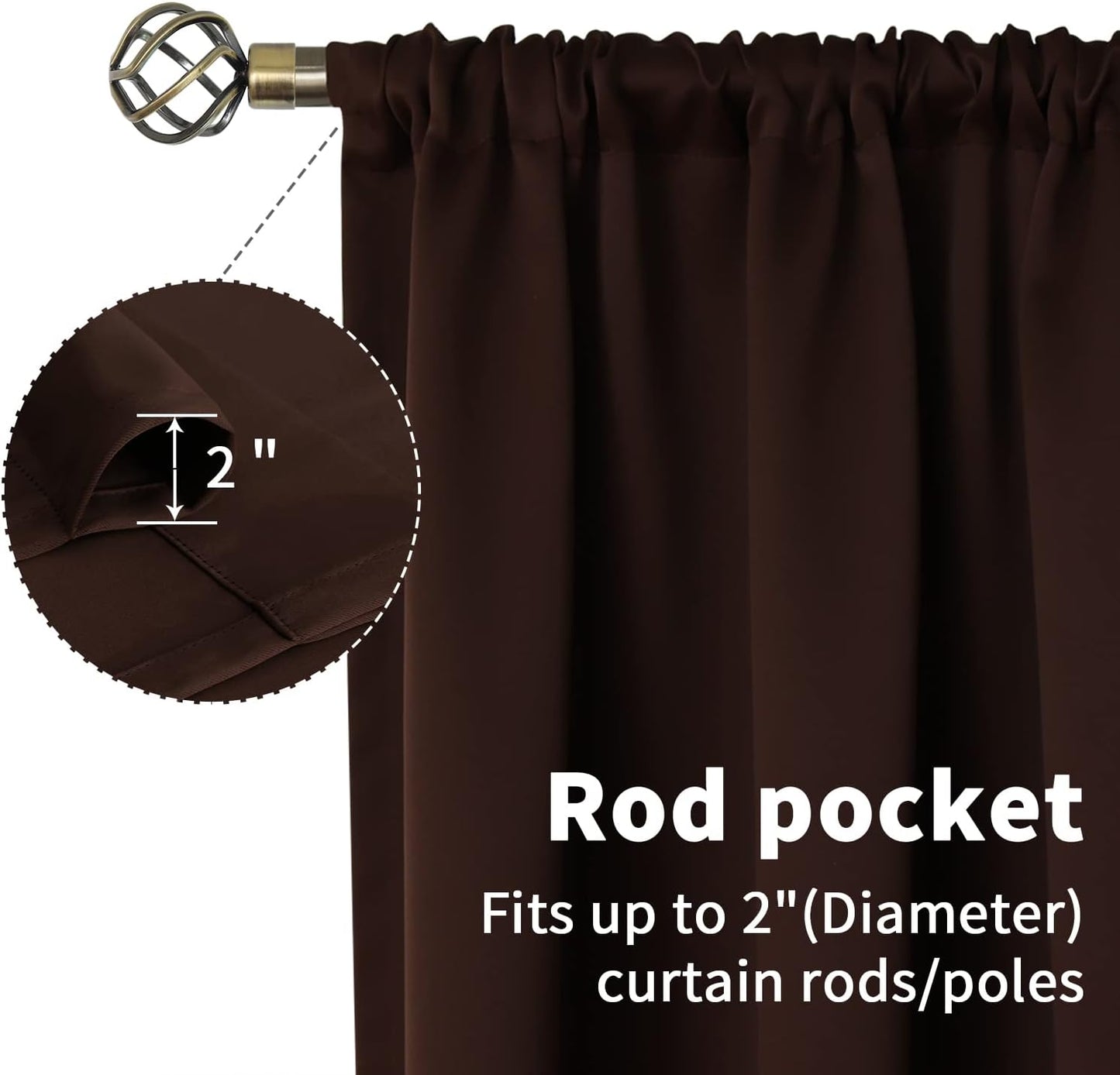 BGment Rod Pocket Blackout Curtains for Bedroom 84 Inches Length - Thermal Insulated Room Darkening Curtain for Living Room, 42 x 84 Inch, 2 Panels, Brown