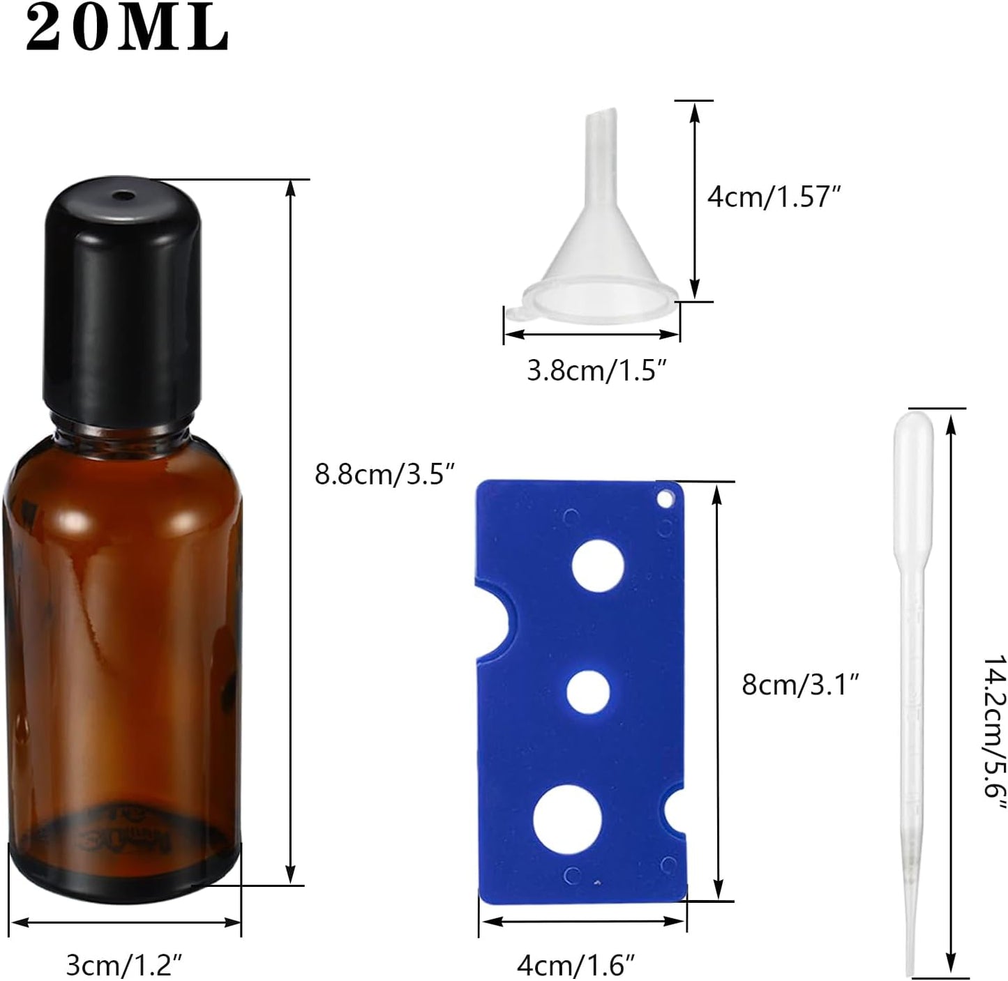 20ML Roller Bottles for Essential Oil, 4 Pack Empty Amber Glass Roller Bottle for Perfume Oil, Roll on Bottles with Stainless Steel Roller Balls, Opener, Funnel and Dropper