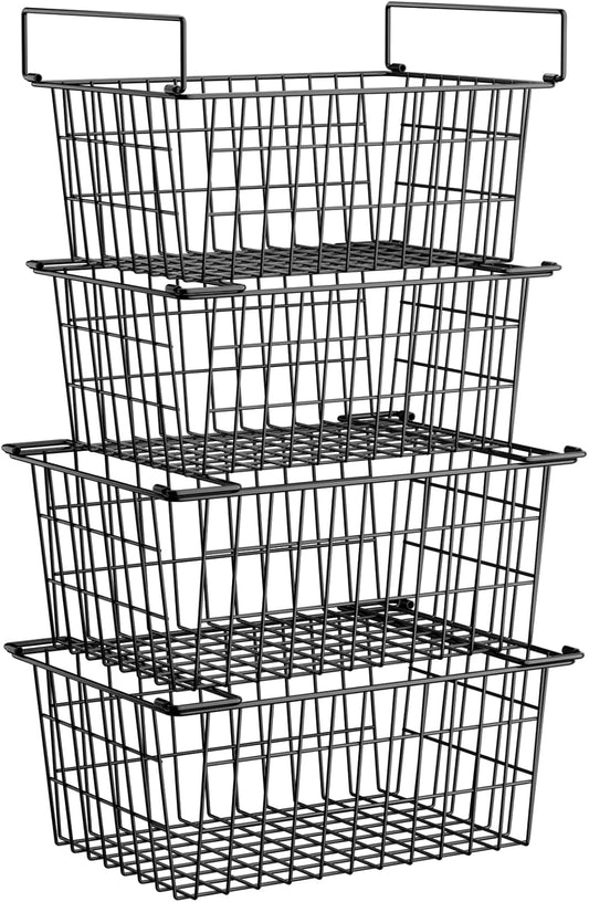 Freezer Organizer Bins, Large Capacity Stackable Baskets for Deep Chest Freezer Easy Get and Sort Bottom Frozen Meats Food Storage Containers Pantry Storage and Organization, 4pcs