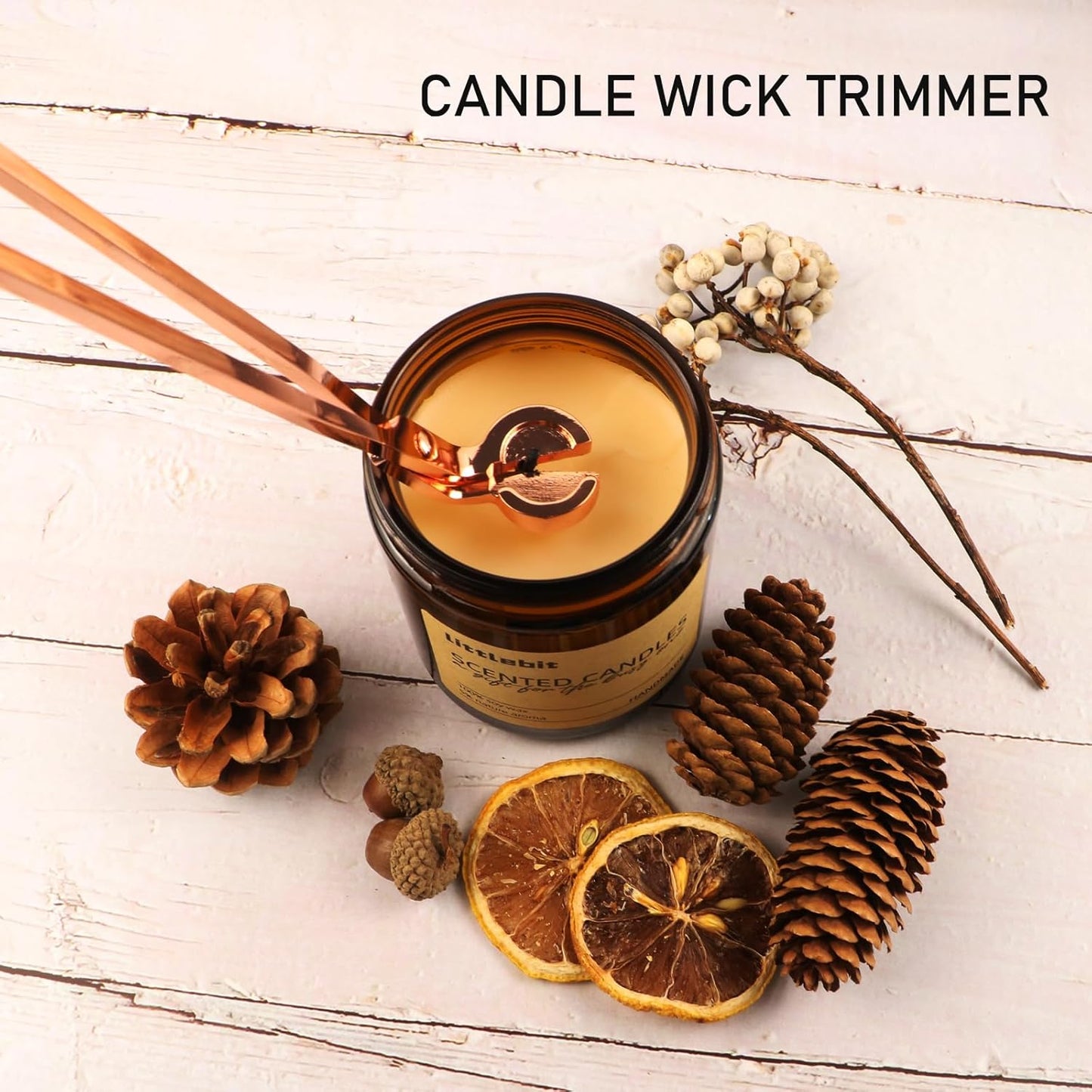 4 in 1 Elegant Candle Accessory Set, Rechargeable Lighter, Candle Wick Trimmer Cutter, Candle Snuffer & Candle Wick Dipper Candle Care Kit for Candle Aromatherapy Lover (Rose Golden)