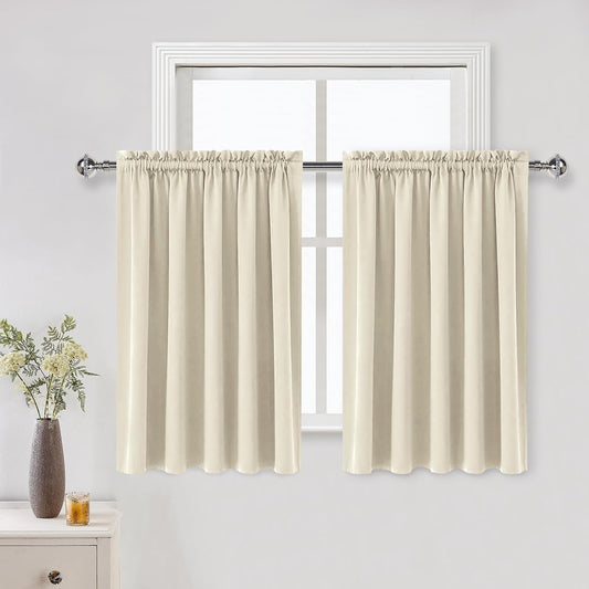 DWCN Thermal Short Blackout Curtains for Bedroom/Kitchen, Energy Saving Room Darkening Curtains for Nursery/Bedroom/Kitchen(W60 x L36inch, Light Beige, Set of 2 Panels, Top of Rod Pocket)
