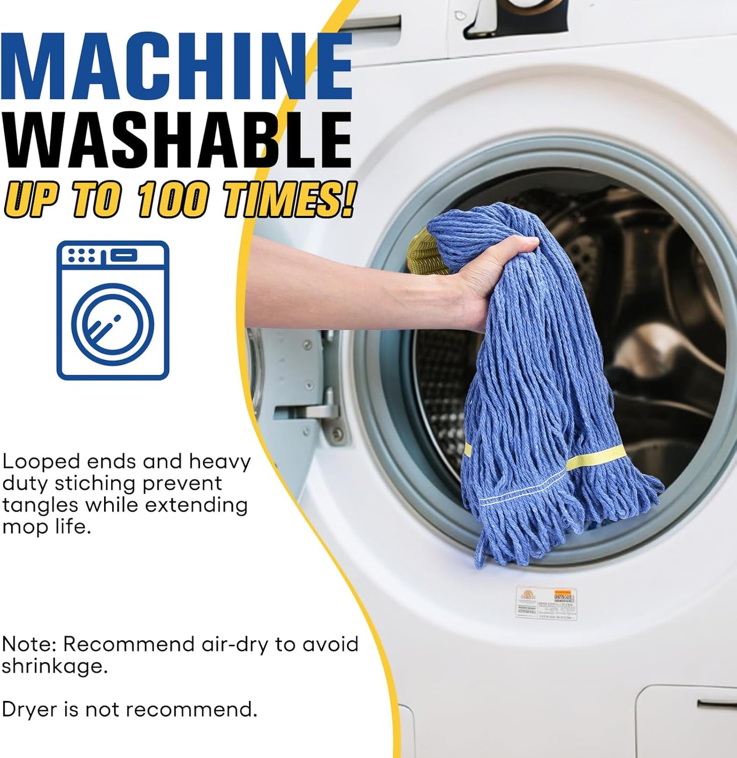 Matthew Cleaning Commercial Mop Head Replacement, 5 Inch Wide Headband, Looped End Cotton Blend String Wet Mops for Floor Cleaning, 24 oz Large, Case Pack 12 Pcs Blue