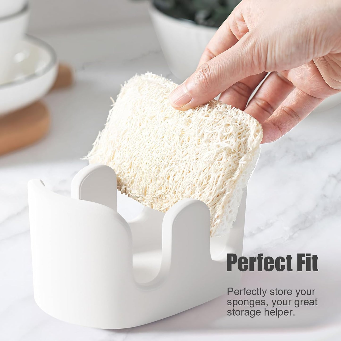 Double Sponge Holder, 2 Slot Diatomite Stone Sponge Holder, Absorbent Sponge Stand for Kitchen Sink, Quick Dry Sponge Caddy Kitchen Sink Organizer, White