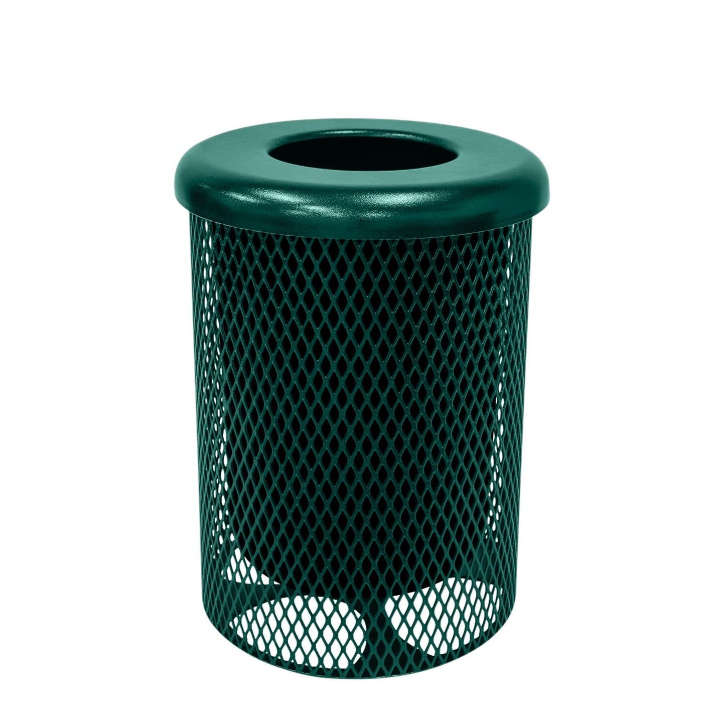 COATEDOUTDOORFURNITURE RFT-TXTGRN Heavy Duty Round Trash Receptacle with Flat Top, Liner Included, 32 Gallon, Textured Green, Made in America
