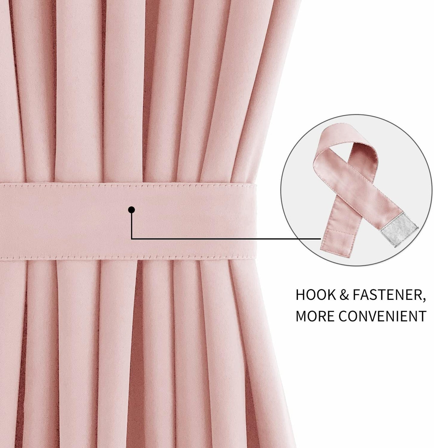 DWCN French Door Curtains – Rod Pocket Thermal Blackout Curtain for Doors with Glass Window, Kitchen and Patio Doors for Privacy, 25 X 40 Inches Long, 1 Curtain Panel with Tieback,Blush Pink