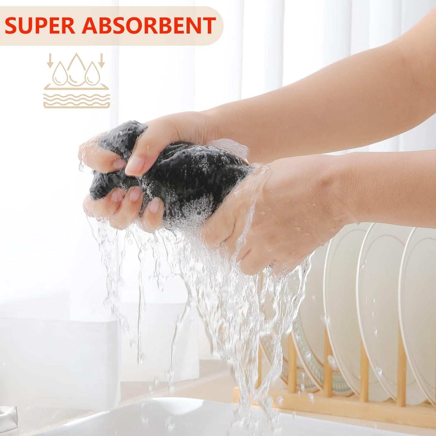 Homaxy 100% Cotton Waffle Weave Kitchen Dish Towels, Ultra Soft Absorbent Quick Drying Cleaning Towel, 13 x 28 Inches, 24-Pack, Black