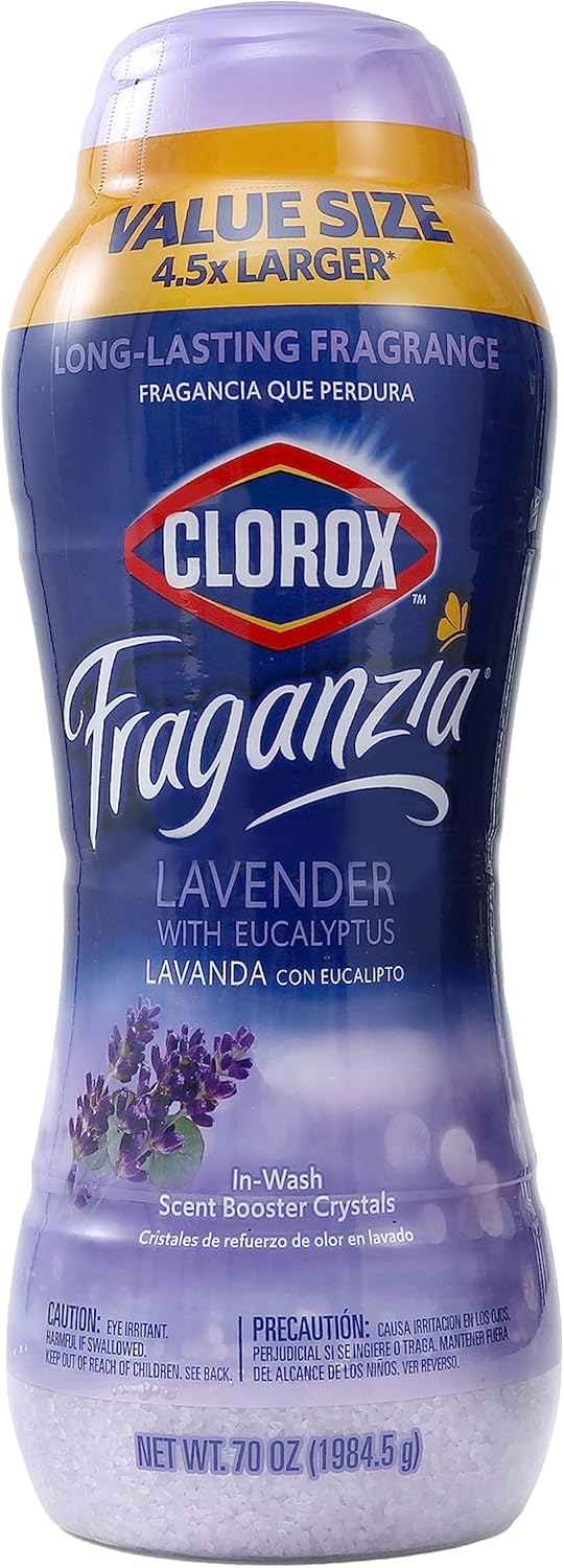 Clorox Fraganzia Laundry Scent Booster Crystals in Lavender with Eucalyptus Scent - Scented In-Wash Freshener Beads for Fresh, Clean, Great Smelling Clothes and Linens, 70 Oz