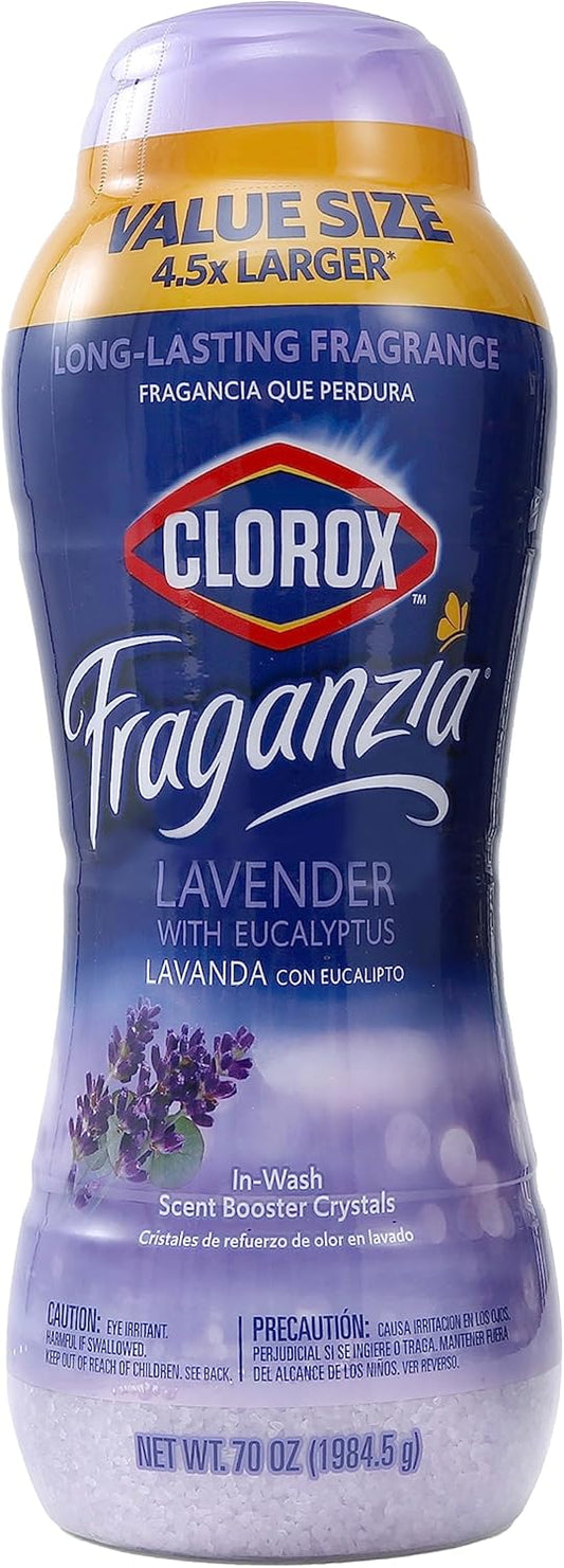 Clorox Fraganzia Laundry Scent Booster Crystals in Lavender with Eucalyptus Scent - Scented In-Wash Freshener Beads for Fresh, Clean, Great Smelling Clothes and Linens, 70 Oz