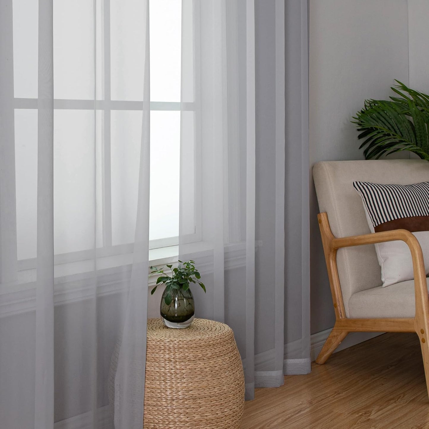 Chyhomenyc Light Grey Sheer Curtains 54 Inch Long 2 Panels, Light Filtering Rod Pocket Voile Short Curtains Drapes for Living Room Bedroom Small Windows, 42Wx45L Inches