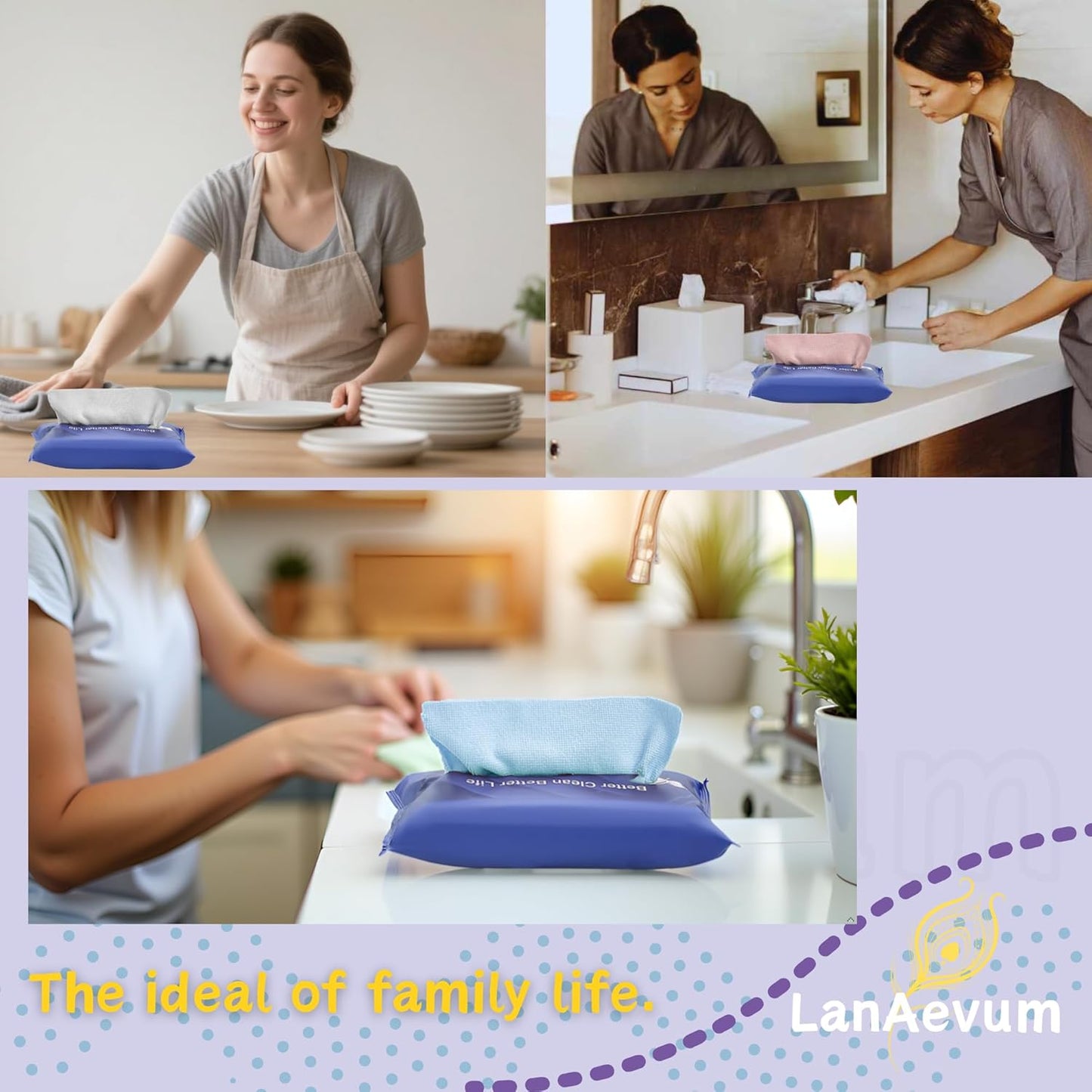 Microfiber Cleaning Cloths 60-Pack Microfiber Towels Pull-Out Packs 8.7x8.7 in, Lint Free, Streak Free, Absorbent, Reusable, Washable, Scratch Free, for Kitchen, Car Detailing, Glass, Pink/Gray/Blue