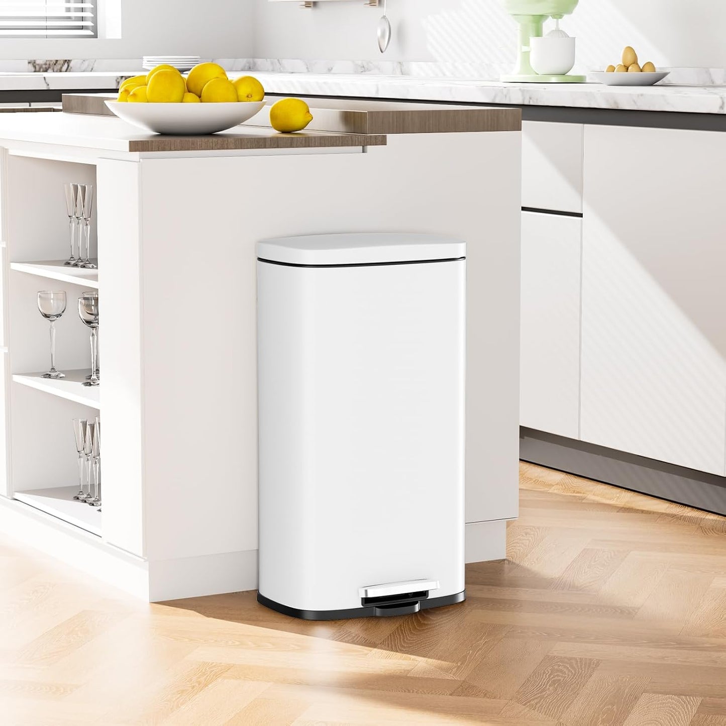 Arlopu13.2 Gallon Step Trash Can, Stainless Steel Garbage Bin, Soft-Close Rubbish Bin with Removable Plastic Inner Bucket, Fingerprint-Proof, Lid Dustbin, Suit for Kitchen Home (White, 50L)