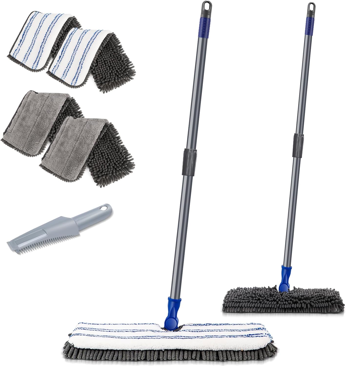 Two Sided Dust Mop Floor Cleaning System, MASTERTOP 360 Microfiber Mop with Stainless Steel Handle,Wet Dry Mop,Flat Flip Mops for Hardwood, Laminate, Vinyl, Tiles,4 Washable Mops Pads