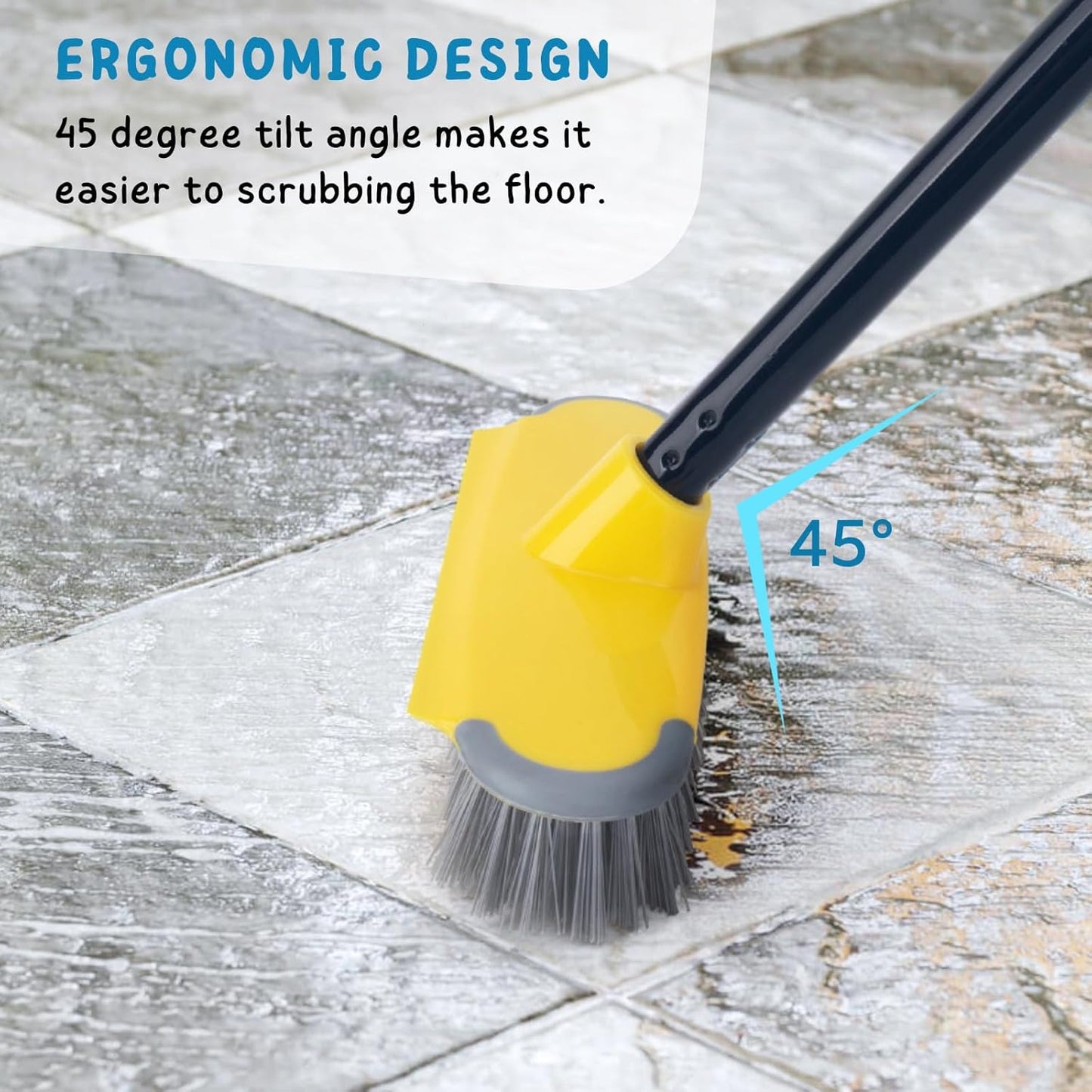 Deck Brush with Long Handle, Floor Scrub Broom for Shower, 50'' Outdoor Scrubber for Carpet, Boat, Patio, Garage, Concrete Cleaning