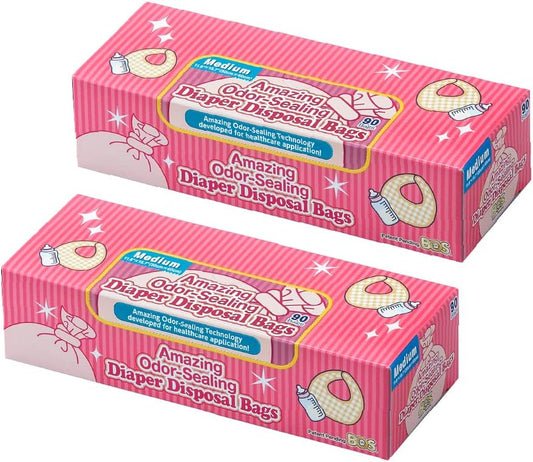 BOS Amazing Odor Sealing Baby Diaper Disposal Bags - Durable and Unscented [Size: M, Color: Pink] (90 count, Pack of 2) (180 Bags)