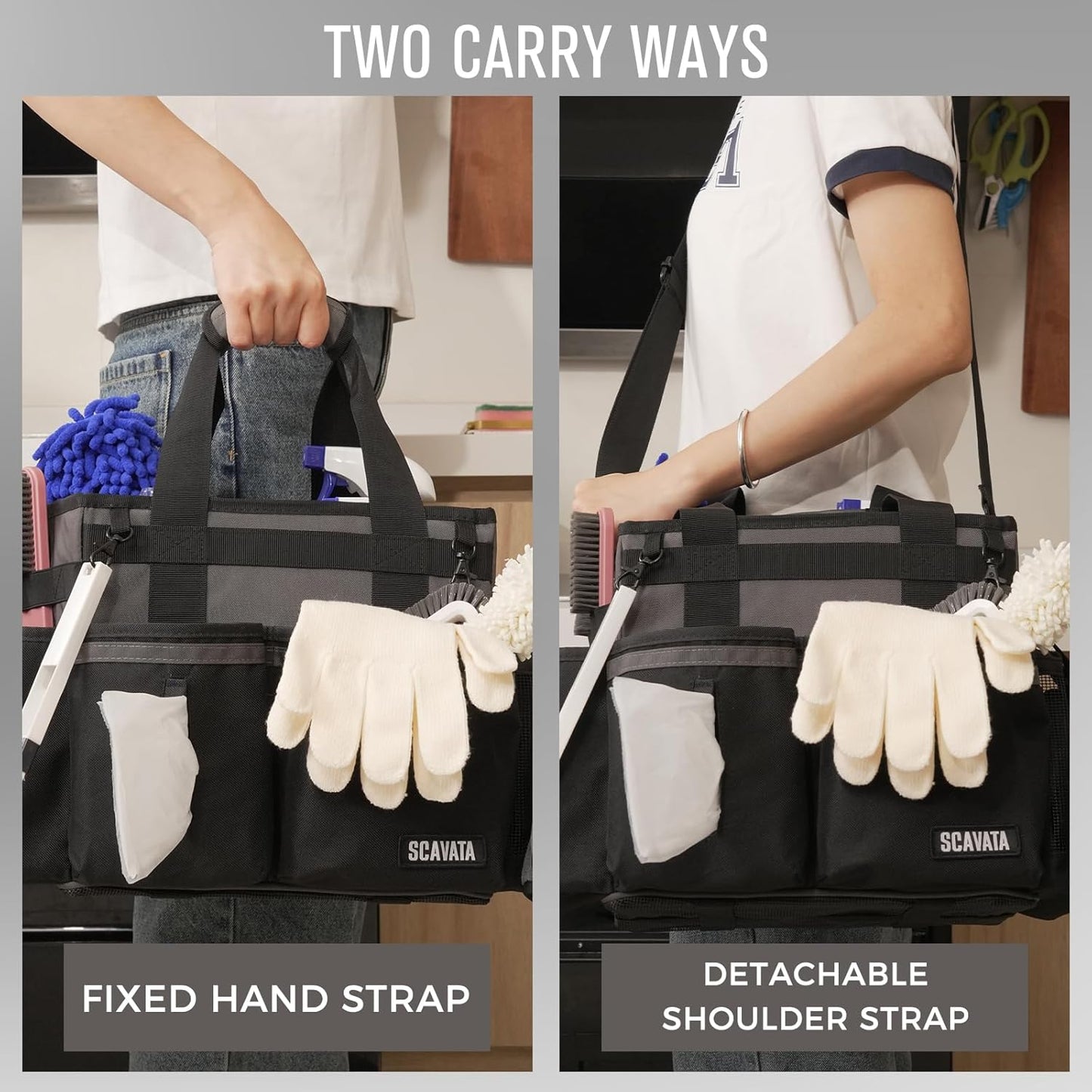 Compact Wearable Cleaning Caddy, Small Cleaning Caddy Supplies Organizer with Handle & Shoulder Straps for Housekeepers, Under Sink & Car Cleaning Tool Organizers Bag (DarkGrey)