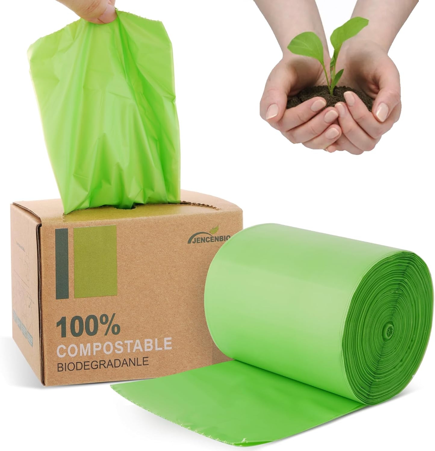 Compostable Trash Bags, 2.6 Gallon, 100 Count, 100% Compost Waste Bags for Kitchen Bathroom Office, Small Countertop Bin Compost Bags, US BPI and Europe OK Compost Home Certified